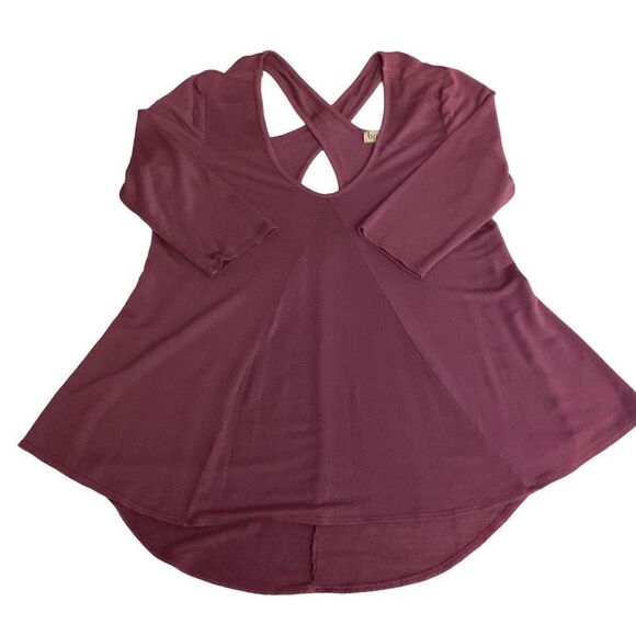 Baea Top V-Neck Crisscross Keyhole Back Purple Pink Lilac Flare Hem Medium - Picture 7 of 9